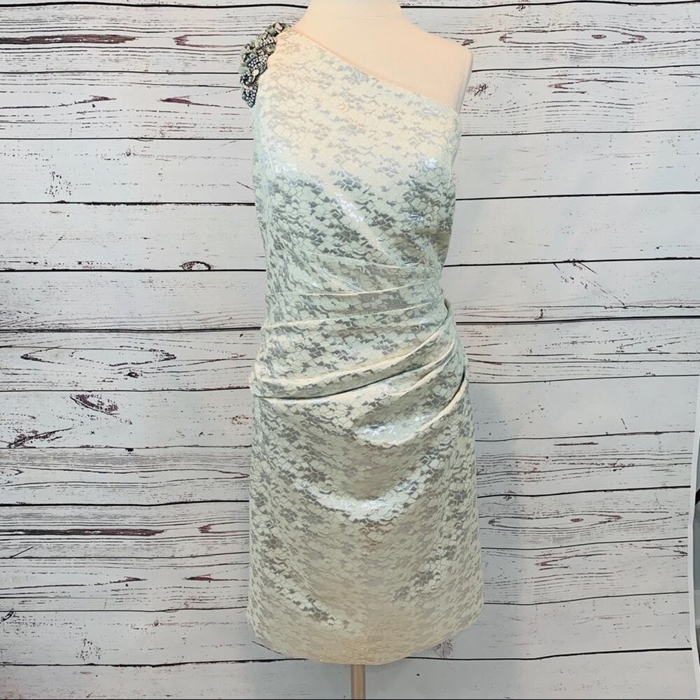 London Times shimmer silver cream beaded shoulder
